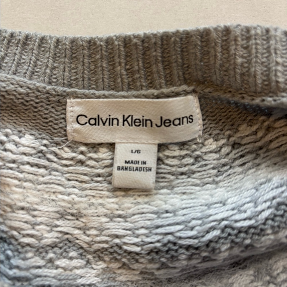 Calvin Klein jeans woven‎ gray/white sweater SZ L. Faire Isle Cotton - Picture 5 of 6